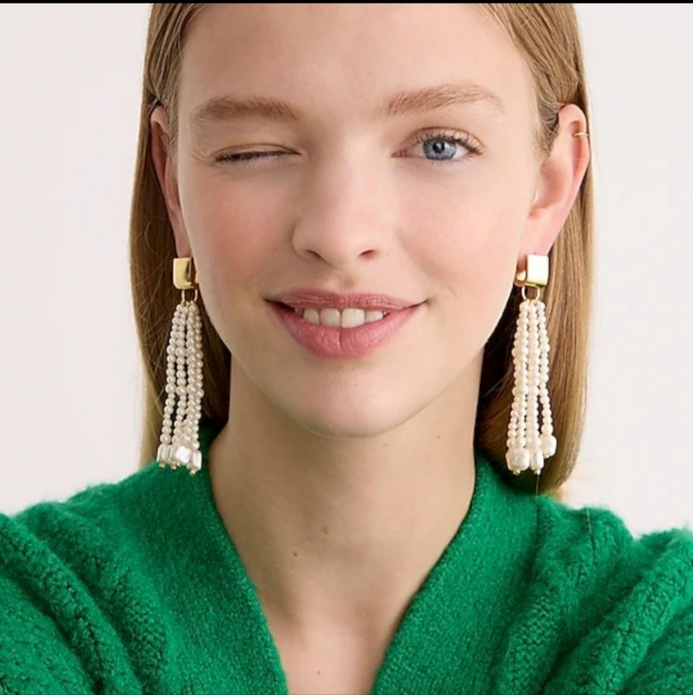 J.CREW Freshwater pearl sparkle statement earrings 2 1/2 In. BNWT SO 1 Left!